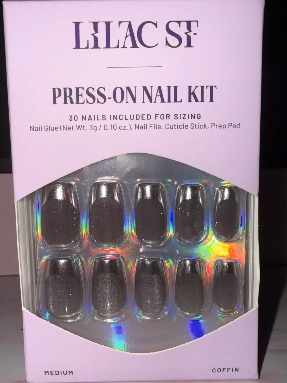 Lilac St. Silver Press-On Nail Kit - Medium Coffin (12 Nails)